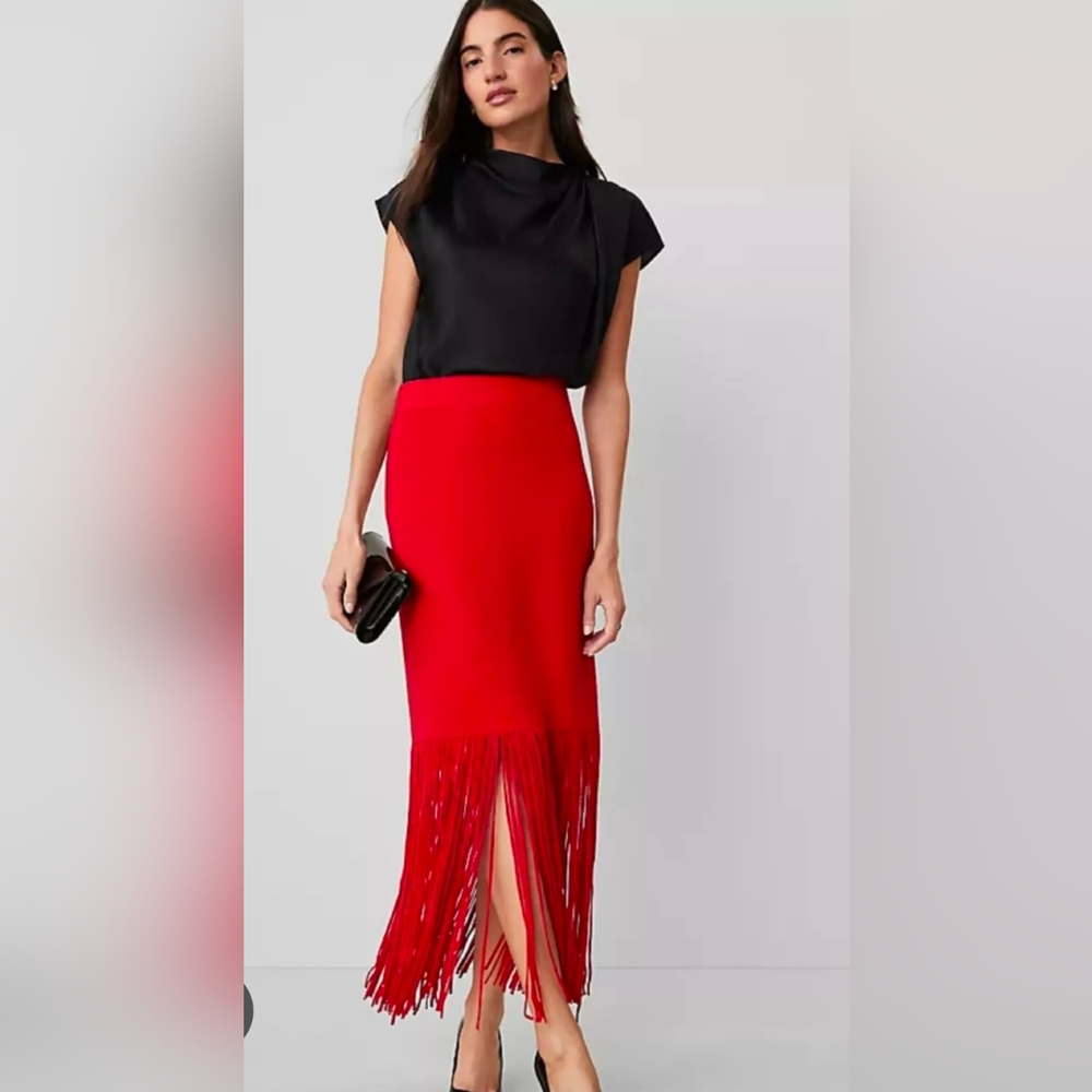 Elegant Petite Silky Fringe Sweater Skirt